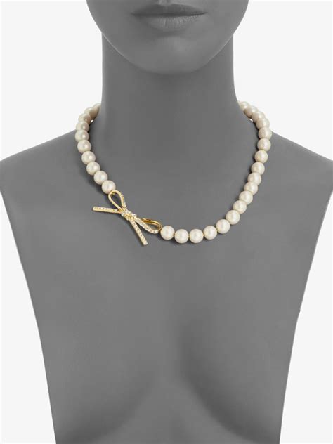 Lyst Kate Spade New York Faux Pearl Bow Necklace In Natural