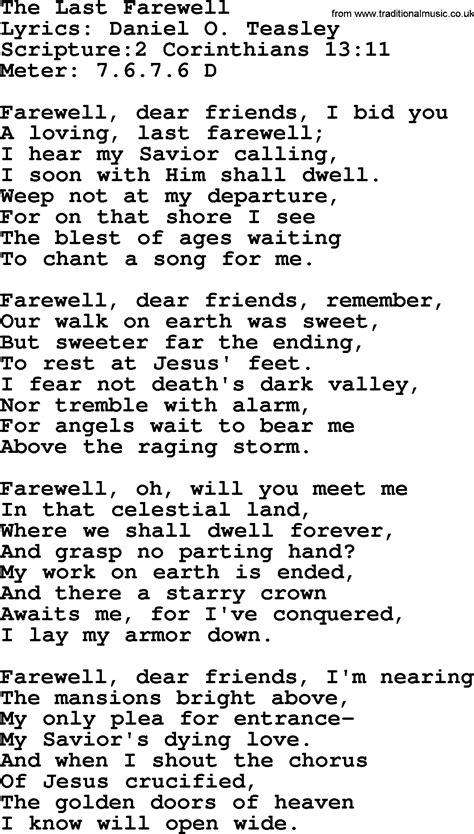 Good Old Hymns The Last Farewell Lyrics Sheetmusic Midi Mp3