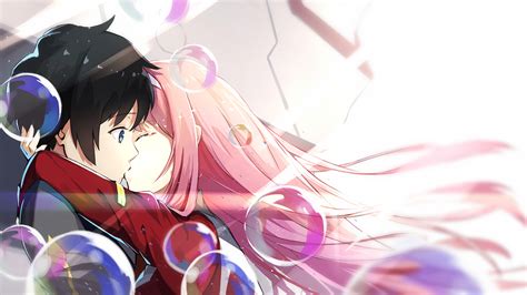 Darling In The Franxx Hiro Zero Two On Side Around Water Bubbles Hd Anime Wallpapers Hd