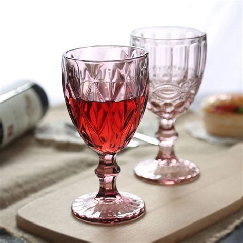 Retro Color Embossed Wine Glass Creative Juice Glass Goblet Red Wine Cup Whiskey Champagne Glass