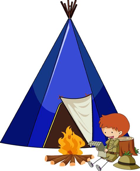 Camping Tent With Doodle Kids Cartoon Character Isolated 2007471 Vector