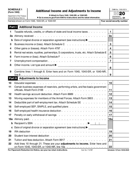 2020 Form Irs 1040 Schedule 1 Fill Online Printable Fillable Blank
