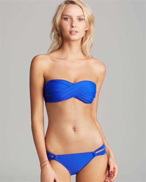Lyst Shoshanna Solid Twist Bandeau Bikini Top In Blue