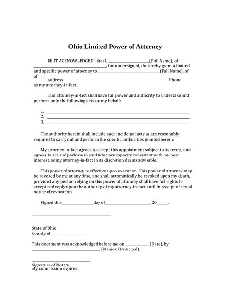 Free Printable Power Of Attorney Form Ohio Printable Forms Free Online