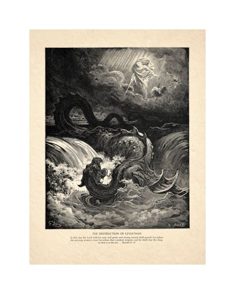 Gustave Dores Destruction Of Leviathan Vintage Religious Art Antique