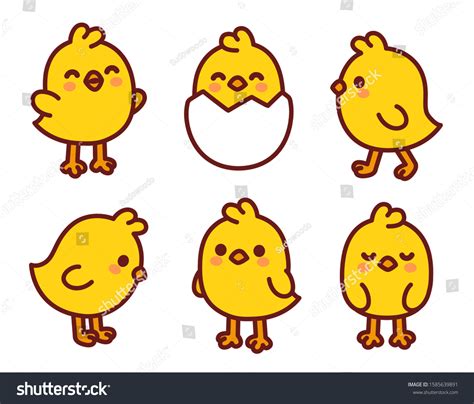 Cute Cartoon Baby Chicken Set Kawaii Stock Vector Royalty Free 1585639891