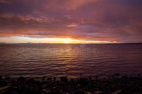 Sunset At Bellingham Bay Washington Cornwall Beach Park Stock Image