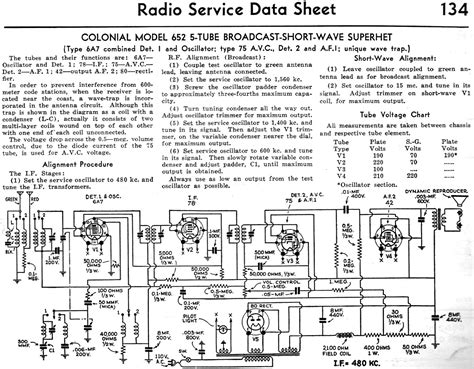 Colonial Model 652 5 Tube Broadcast Short Wave Superhet Radio Service