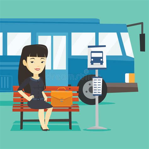 Business Woman Waiting At The Bus Stop Stock Vector Illustration Of Adult Cartoon 89788070