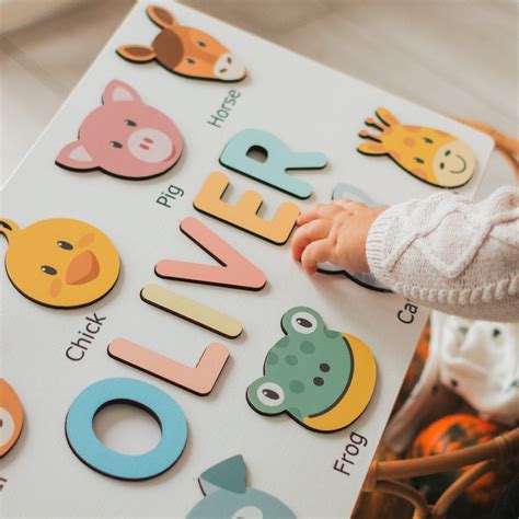 Personalized Name Puzzle With Animals Baby Toddler Kids Etsy