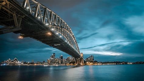Hd Wallpaper Sydney Harbor Bridge Sydney Ausralia Skyline Night