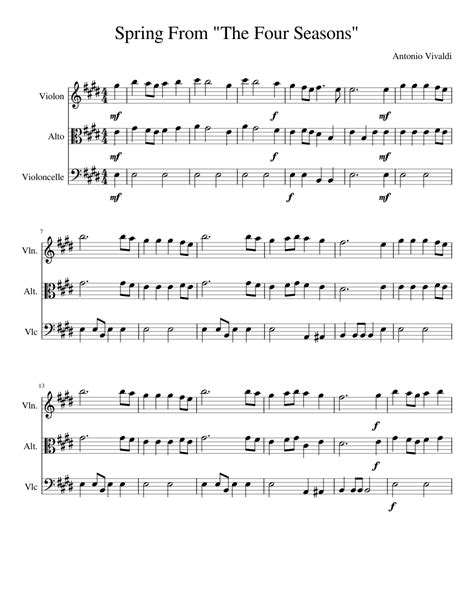 Spring From The Four Seasons Sheet Music For Violin Viola Cello