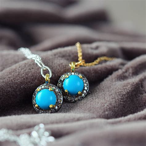 Turquoise And Diamond December Birthstone Necklace By Artique Boutique