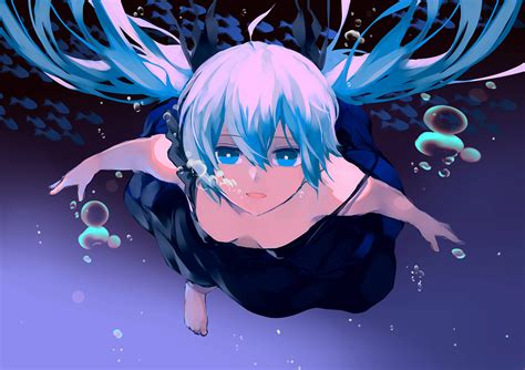 Aqua Eyes Aqua Hair Deep Sea Girl Vocaloid Dress Hatsune Miku Long Hair Twintails Underwater