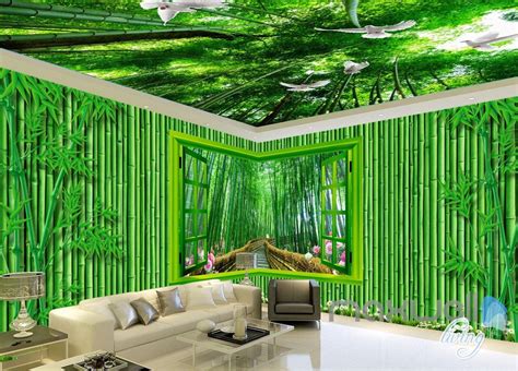 3d Bamboo House Froest Window View Entire Living Room