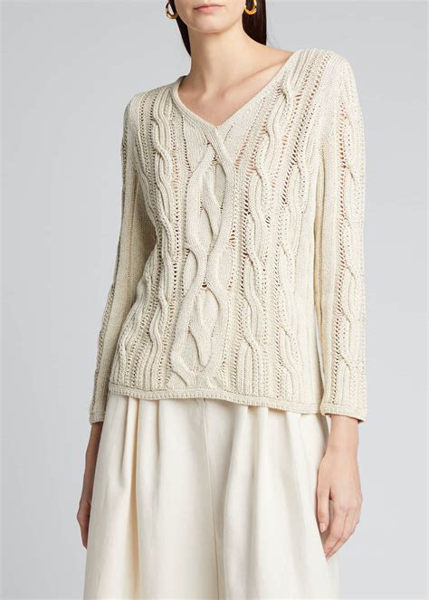 lafayette 148 new york cotton silk cable knit v neck sweater bergdorf goodman