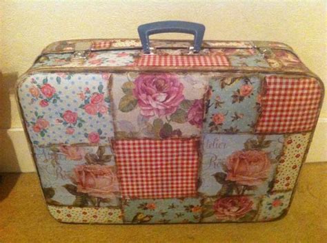 Decoupaged Vintage Suitcase Vintage Suitcase Upcycled Furniture