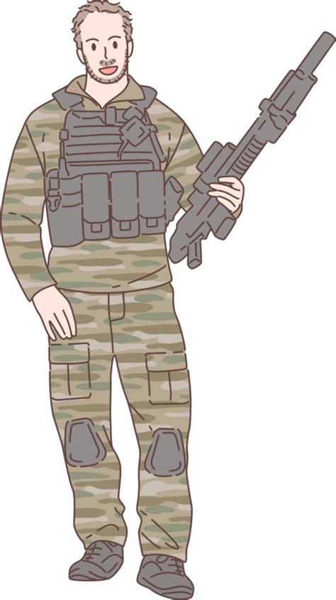Illustration Of Soldier Officer Character Standing Holding A Gun Hand