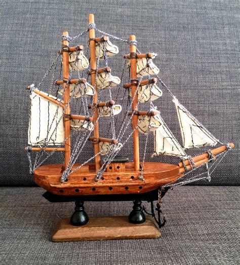 Wooden Sailboat Model Vintage 3 Mast Handmade Wonderful Nautical