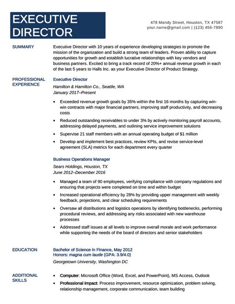 Executive Director Resume Sample And Writing Guide