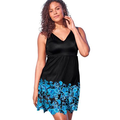 Swimsuits For All Womens Plus Size Floral Border Swim Dress Swimsuit