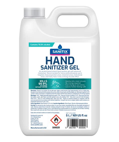 Hand Sanitizer Gel 5l 169 Us Fl Oz Hand Rub Sanitizers And Surface