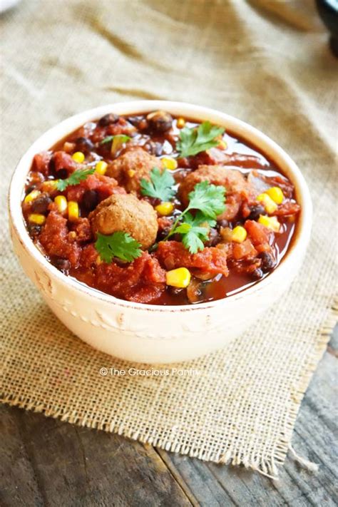 Clean Eating Slow Cooker Meatball Chili Recipe The Gracious Pantry