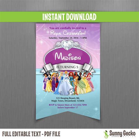 Disney Princess Scroll Birthday Invitation Instant Download