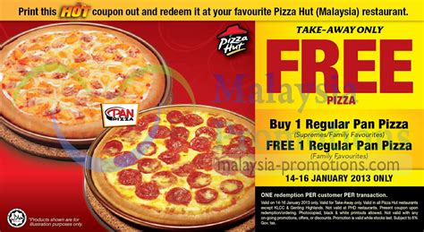 Get your pizza, worry free! Pizza Hut 1 For 1 Regular Pan Pizza Takeaway Coupon 14 ...