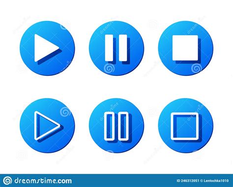 Play Pause And Stop Blue Vector Button Set For Media Player White