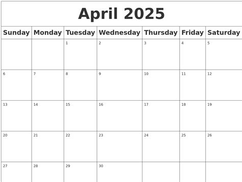 April 2025 Blank Calendar