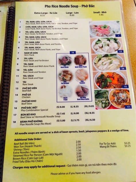 Menu At Pho Bac Hoa Viet Restaurant Sacramento Bradshaw Rd