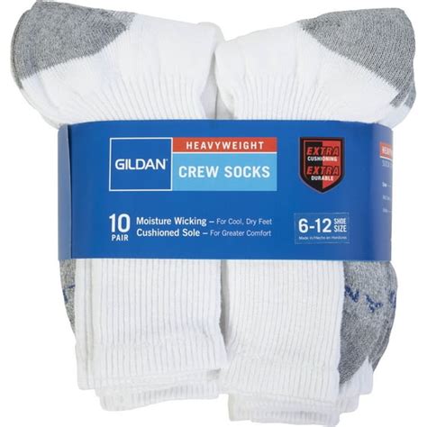 Gildan Mens Heavyweight Cushion Sole White Crew Socks 10 Pack