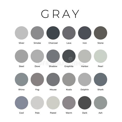 Gray Color Shades Swatches Palette With Names Stock Vector