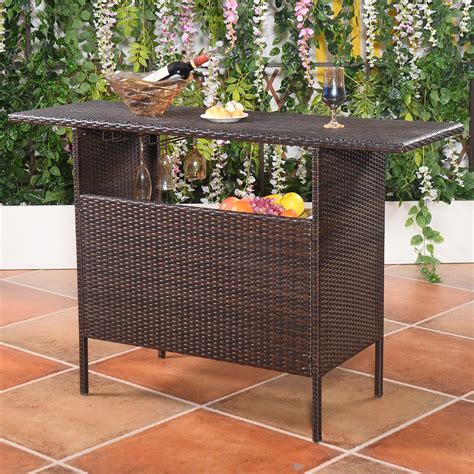 39'' h x 51.5'' w x 25.15'' d. Giantex Outdoor Patio Rattan Wicker Bar Counter Table with ...