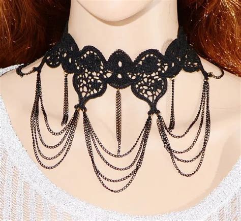 Vintage Gothic Jewelry Wedding Party Black Lace Necklaces Women