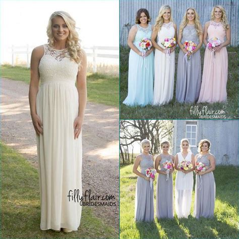 Country Style Lace Chiffon Cheap Bridesmaid Dresses 2017 Jewel Neck