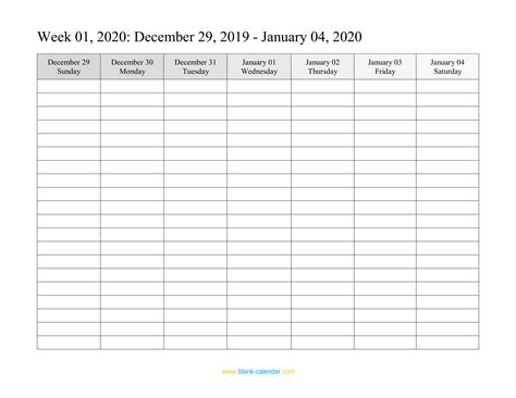 Weekly Calendar 2020 Word Excel Pdf