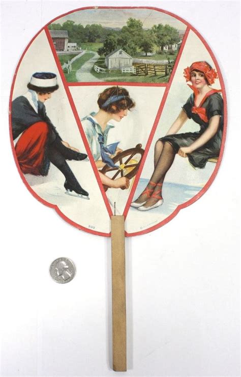 Vintage Advertisement Fan Hand Held Cardboard Fan On Stick Paint