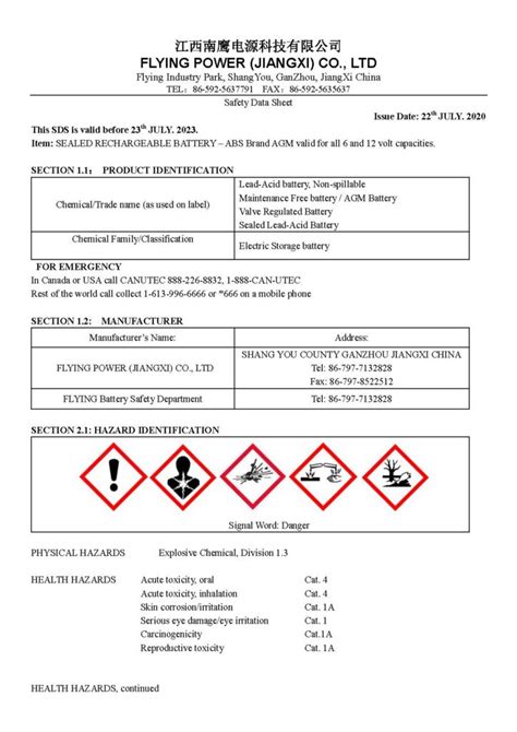 MSDS Sheets Advanced Battery Systems