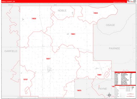Noble County Ok Zip Code Wall Map Red Line Style By Marketmaps Mapsales