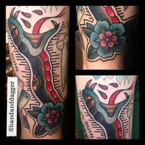 Traditional Snake Head Geometric Flower Tattoo By Jenna Hayes