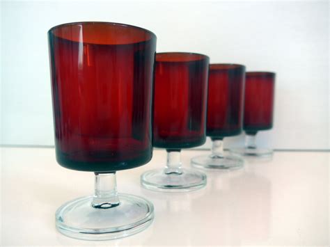 6 Vintage Ruby Red French Luminarc Cordial Wine Glasses Set Of Six Luminarc Cordials Vintage