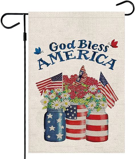 Patriotic Vase Star And Strip God Bless America Garden Flag Double