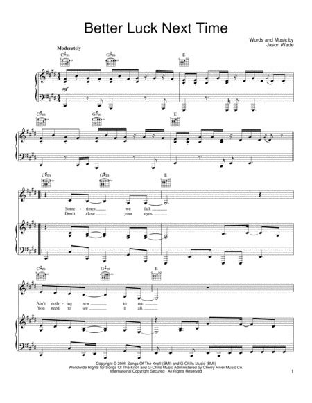 Said to tell someone that you hope they will succeed when they try again: Download Better Luck Next Time Sheet Music By Lifehouse ...