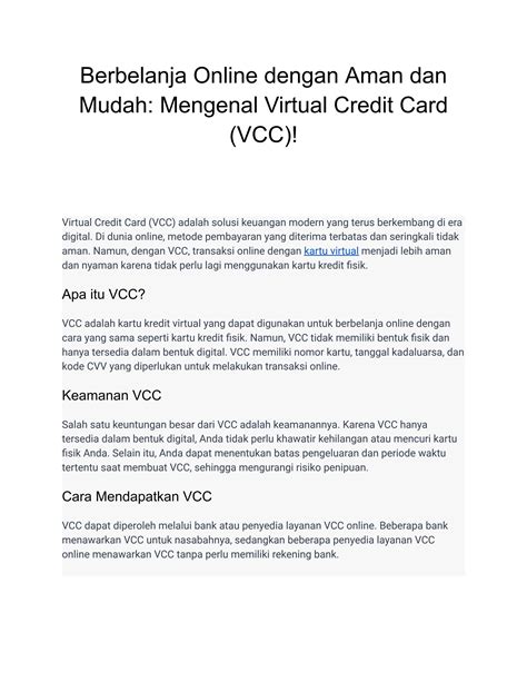 Belanja Online Aman Dan Mudah Mengenal Virtual Credit Card Vcc By
