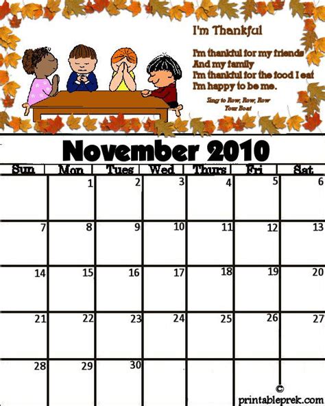 6 Best Images Of Preschool Calendar Printable November