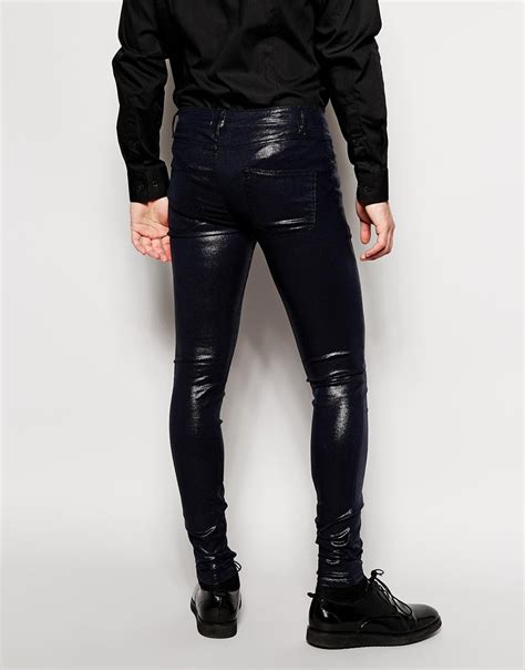 Asos Extreme Super Skinny Jeans With Shiny Coating In Blue For Men Lyst