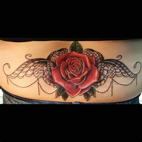 3d Rose And Lace Tramp Stamp Tattoo Tramp Stamp Tattoos Lower Back