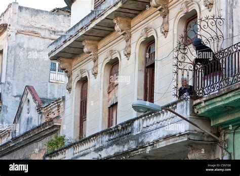Cuba Havana Balcony Scene Two Women Talking Stock Photo Alamy
